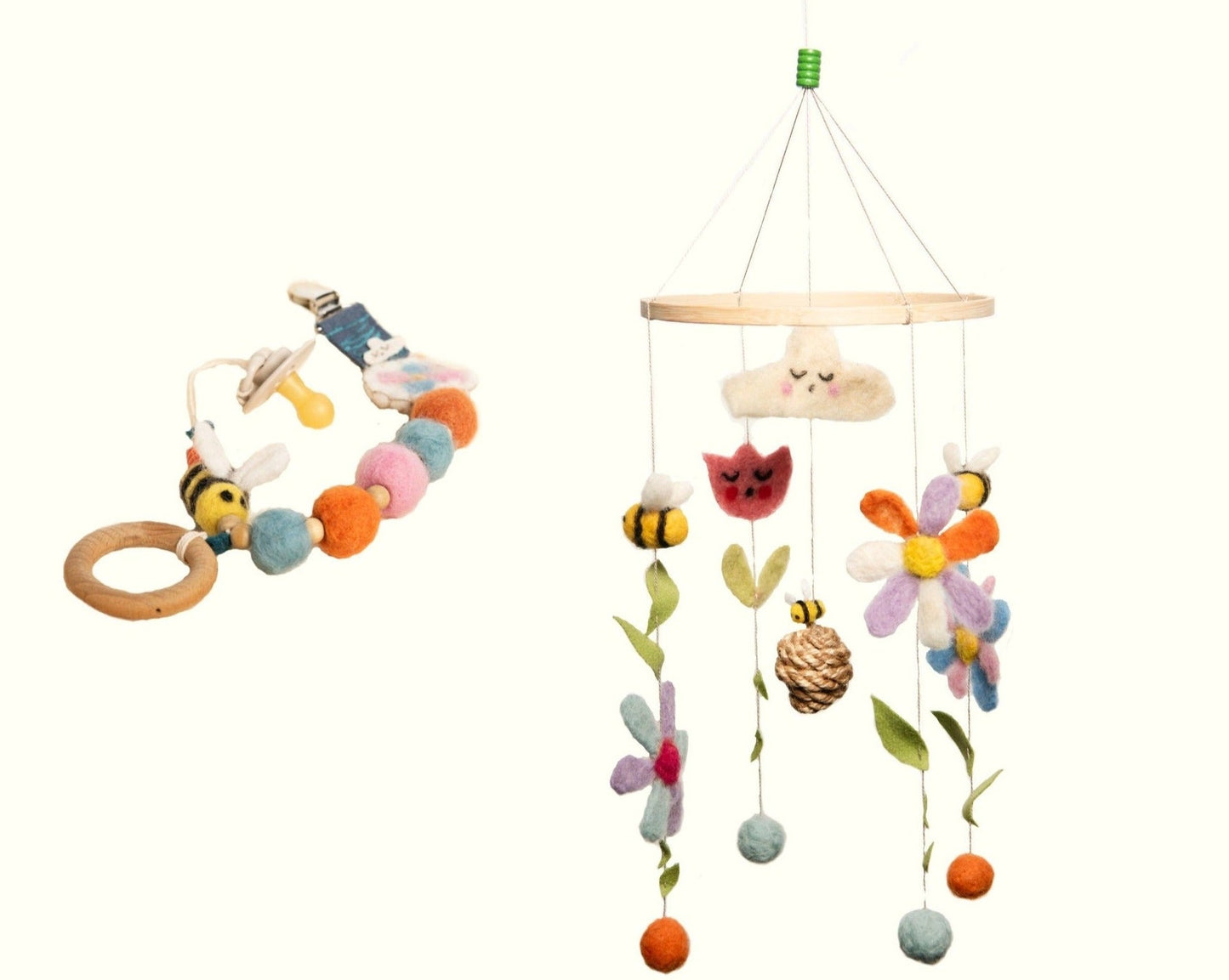 Bienen und Blumen - Mobile und Spielzeugkette Set aus Filz