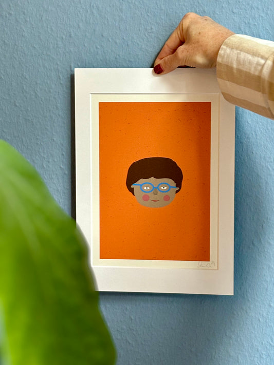 Junge mit Brille -Poster/Bild -mit Paspartout - eigene Illustration